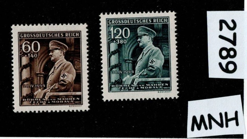MNH Stamp set B25 & B26 Adolf Hitler Birthday 1944 WWII BaM occupation #2789