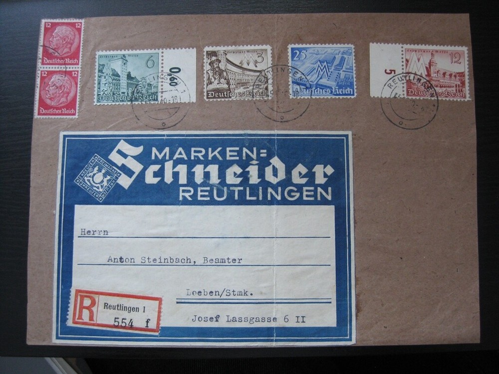 THIRD REICH 1940 very nice philatelic parcel front w/ complete stamp set!