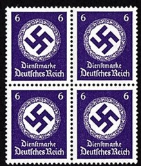 WWII GERMAN 1942 OFFICIAL NSDAP NAZI GERMANY 4 BLOCK 6 PF SWASTIKA STAMPS