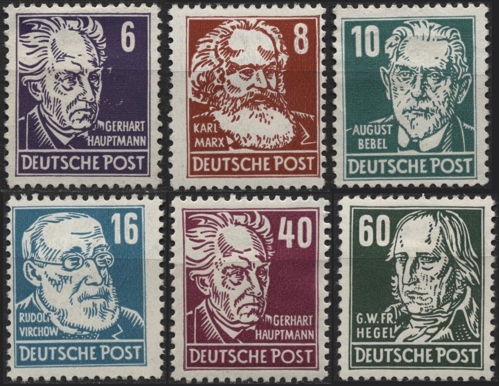 East Germany 1953 #123-125,127,131,133 6pf-60pf (wmk 297), Various people, MH