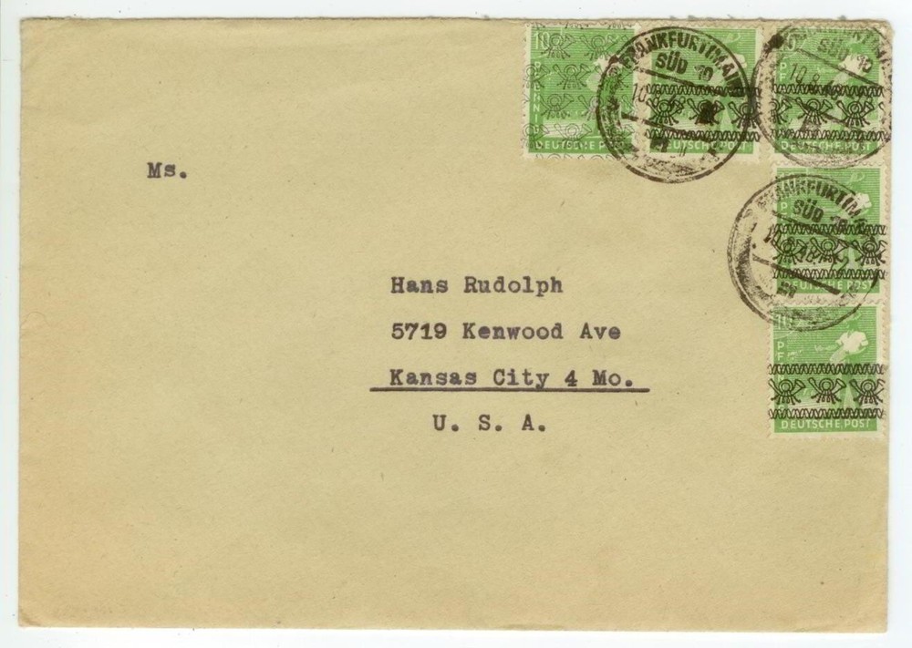 1948 Frankfurt a/M Germany Occupation Mi 39I & 39II combo cover to US