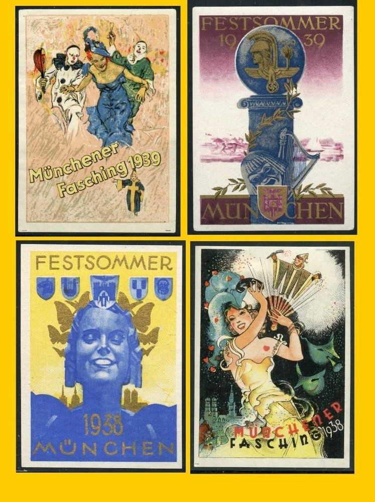 #1980 NAZI ERA – MUNCHEN FESTIVITIES POSTER STAMPS – 4 DIFFERENT