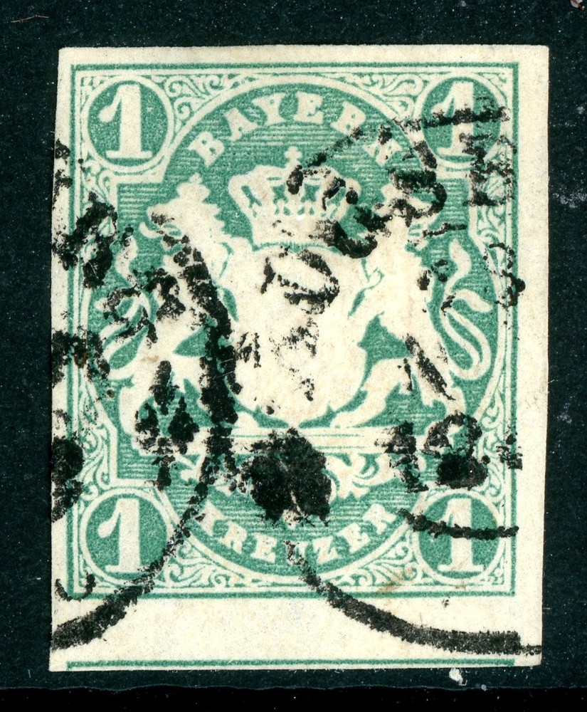 Germany States 1867 Bavaria 1Kr Blue Green Scott #15a VFU M435