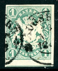 Germany States 1867 Bavaria 1Kr Blue Green Scott #15a VFU M435