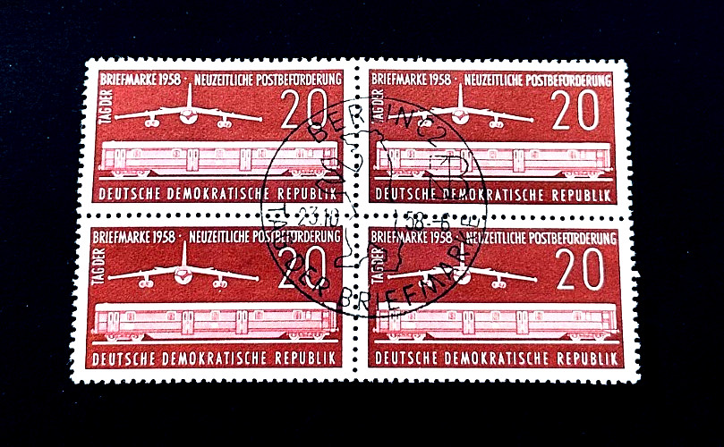 GERMANY DDR Stamp Block – 1958 Airplane Car Post CTO Pictorial Cancel MNH r22