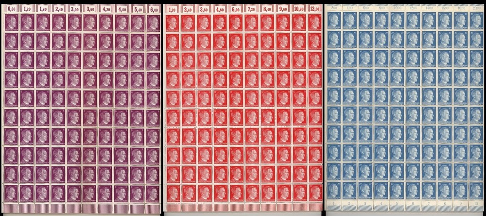 Lot Stamp Germany 3 Sheet 1941 WWII 3rd Reich Fascism Adolf Hitler AH MNH MNG