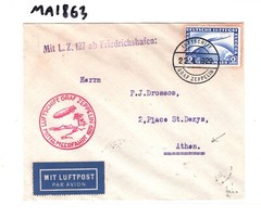 GERMANY Air ZEPPELIN 2m Cover *MIDDLE EAST FLIGHT* 1929 GREECE via SPAIN MA1863