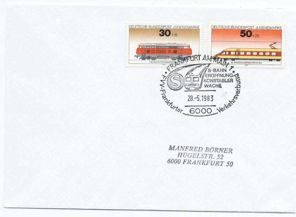 Germany 1983 Special Railroad Event Cover #B517 B519 Frankfurt Fancy Cancel