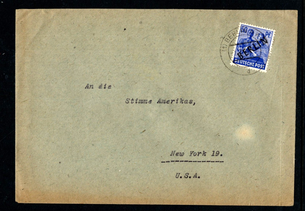 Germay 9N13 Berlin Postally Used on cover Post WW2 to NY VOICE OF AMERICA