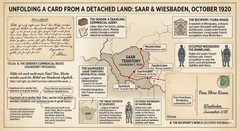 1920 Saar Territory Overprint 10c on Germania Postcard Saarbrücken to Wiesbaden