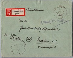 GERMANY 1944 WWII POSTAL HISTORY REGISTERED FIELDPOST COVER ADDR DRESDEN