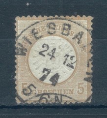 German Empire 1872 Arms embossed large shield 5g bistre stamp. Used. Sg 22