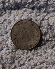 1943 German 10 Pfenning ~ km#101 , WW2 Germany ~ + 60pf. Stamp