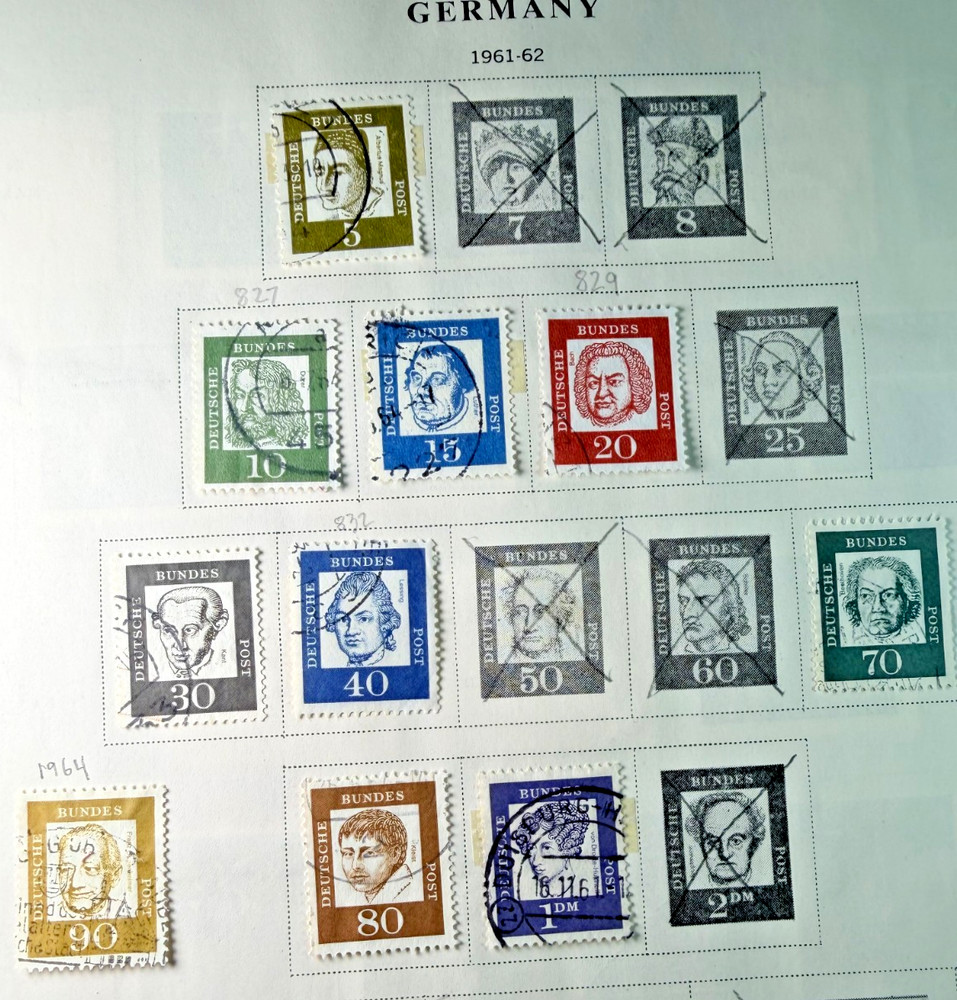 Germany Lot of 10 Stamps 1961-1962 Scott Catalog Range 824-839 Mixed CXL & MH
