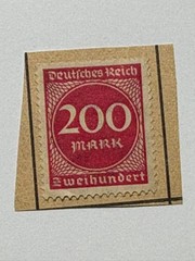 GERMAN REICH RED 200 MARK HYPERINFLATION STAMP- USED 324