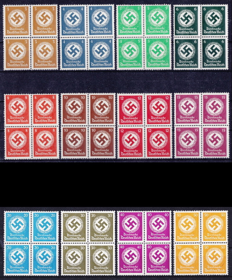 Stamp Germany Official Mi D132-43 Sc O80,91 Block SET With WMK War Dienst MNH