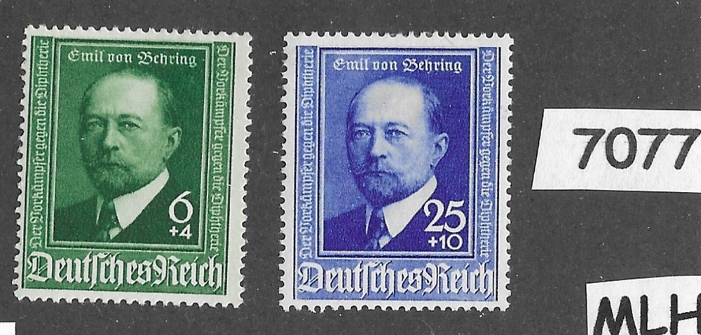 #7077 MLH B186-187 stamp set / Emil von Behring / 1940 Germany Third Reich