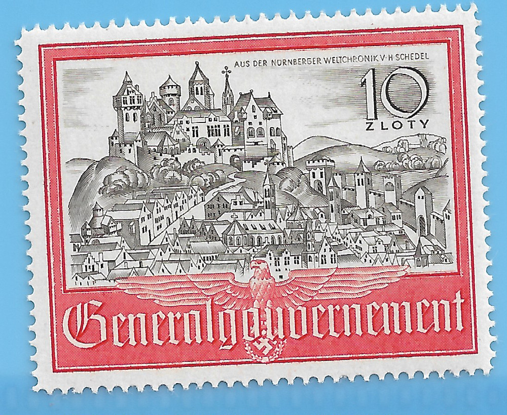 Germany 1941 Third Reich Poland Swastika 10 Zloty Stamp MNH WW2 ERA Sc# N73 #18