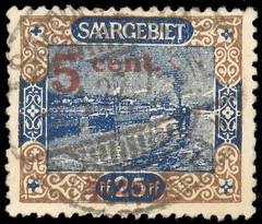 Scott 86 from SAAR – Saar River Traffic – 5c on 25pfg, Used from 1921