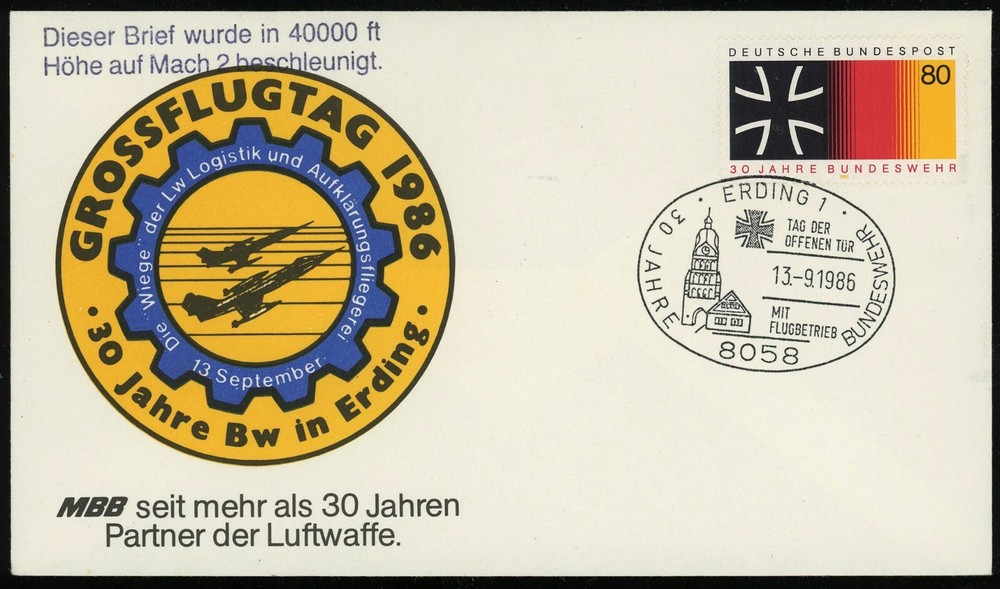 Germany Erding 1986 Luftwaffe Air Show Special Postmark Bundeswehr Anniversary