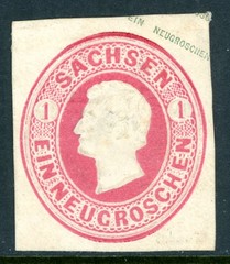 Germany 1859 Saxony King Johann 1 NG Cut Square Mint K895