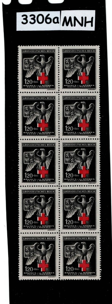 MNH Stamp block B21 Red Cross & Eagle 1943 WWII Germany Czech Occupation #3306a