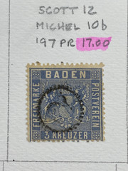 Germany States, Baden, Used – hinged on one album page, 1851-1868, High Value.