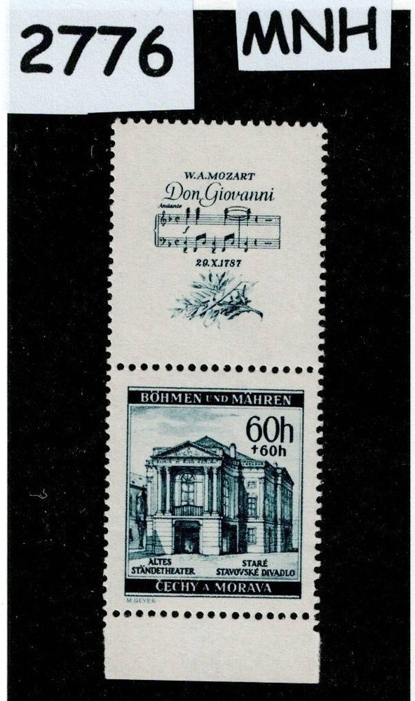 MNH Stamp B6 Wolfgang Amadeus Mozart 1941 WWII Germany Occupation of BaM #2776