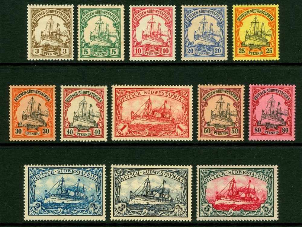 German Colonies – SOUTH WEST AFRICA 1900 Kaiser’s YACHT set Scott 13-25 mint MH