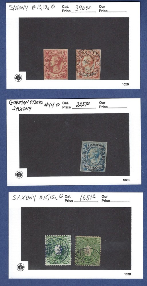 Saxony, 1856-1863, Scott #13, 13a, 14, 15, 15a, 16, 16a, 19, 19a, 20b, Used