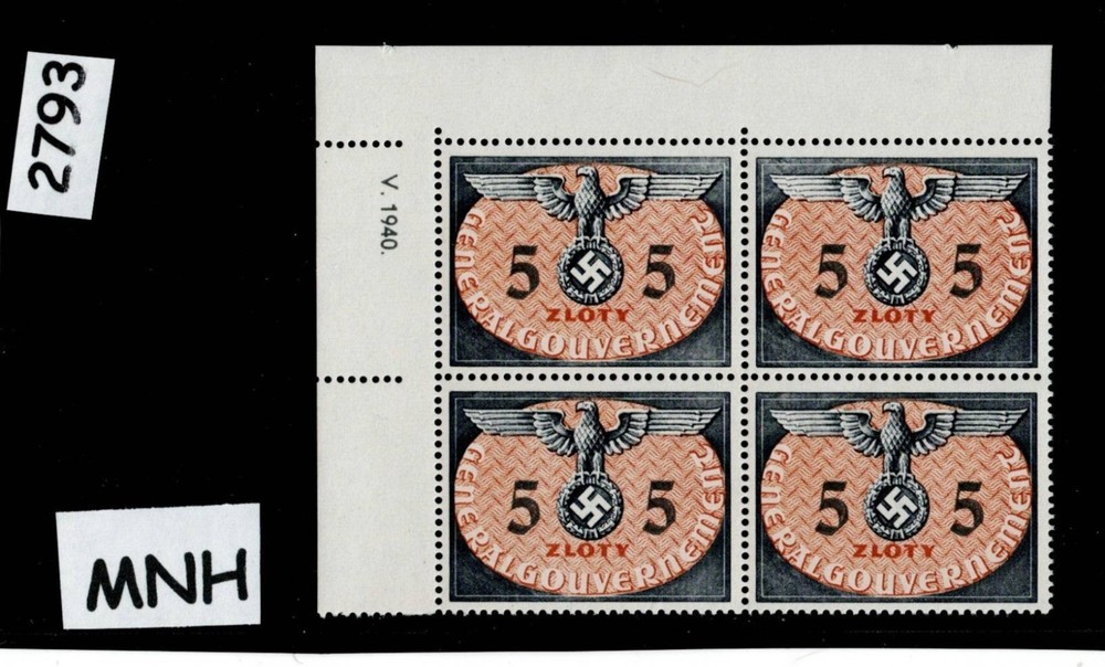 MNH stamp block 5ZL Sc N015 1940 Germany Occupied Poland Swastika WWII #2793