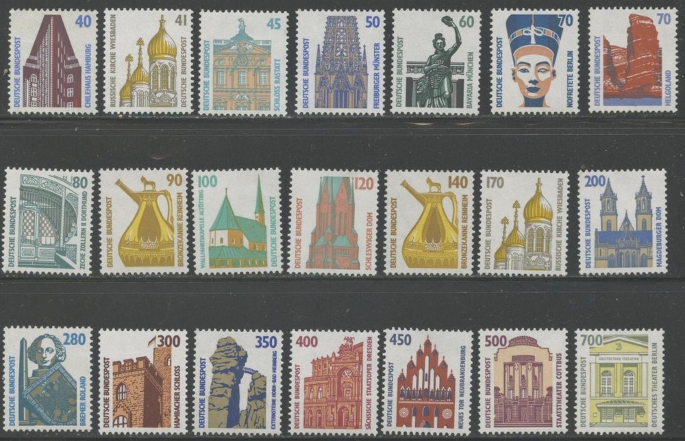 GERMANY Sc#1521-1540A 1987-93 Historical Sites OG Mint NH with Numbers on Back