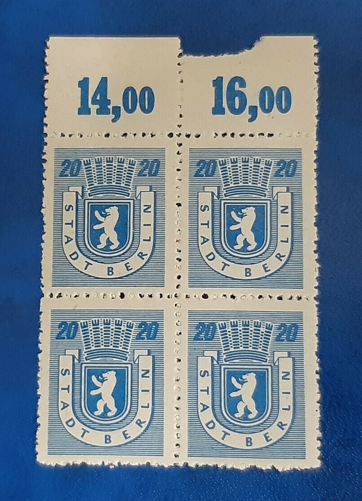 Germany Stamps Allied Occupation Berlin 4x 20 Pfennig Block SBZ Mi. Nr. 6 (19755