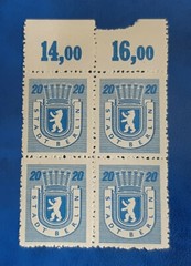 Germany Stamps Allied Occupation Berlin 4x 20 Pfennig Block SBZ Mi. Nr. 6 (19755
