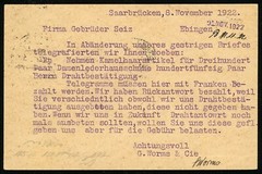 Saarbrucken 1922 Stationery Postal Card Europe Saar Used