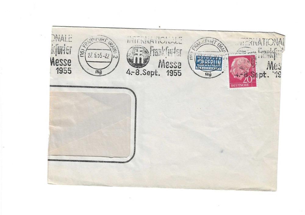 GERMANY 1955 Cover sent from Frankfurt – Slogan Cancel; trimmed; Notopher
