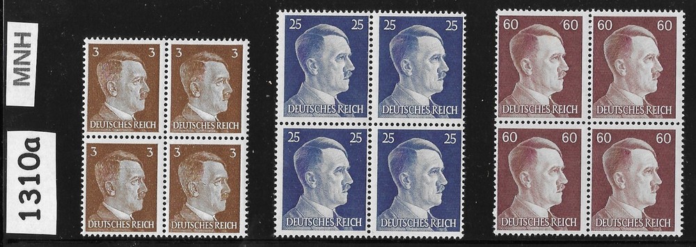 MNH stamp block trio Adolf Hitler 1940s issues WWII Third Reich Germany #1310a