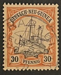 Travelstamps: GERMANY NEW GUINEA STAMPS Kaiser’s Yacht 30pf Used UnWmk Signed