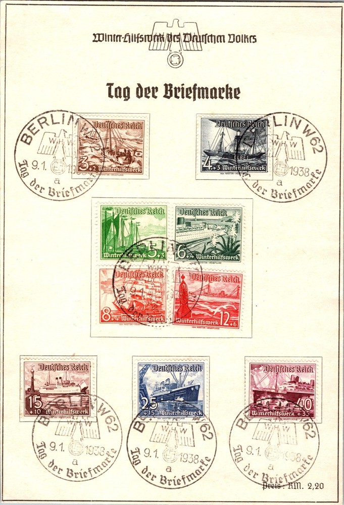 1938 Berlin Germany Tag der Briefmarke Postal Stamp Set Postcard Cover