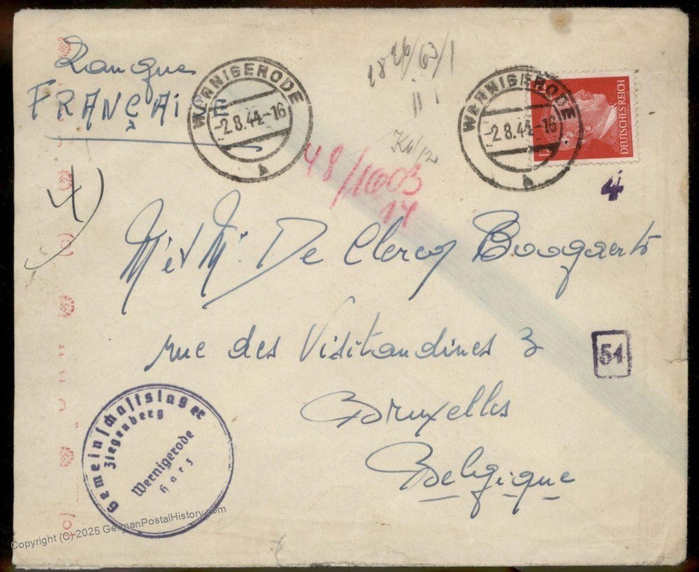 Germany 1944 Belgium Gemeinschaftslager Wernigerode Cover 87617