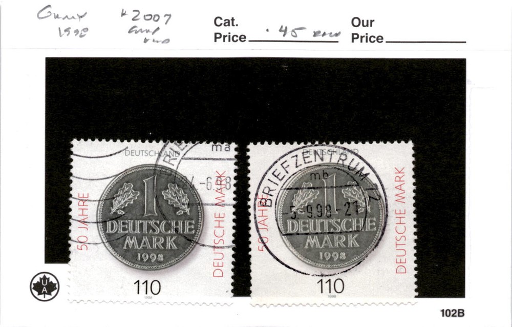 Germany, Postage Stamp, #2007 (2 Ea) Used, 1998 Deutsche mark (AB)