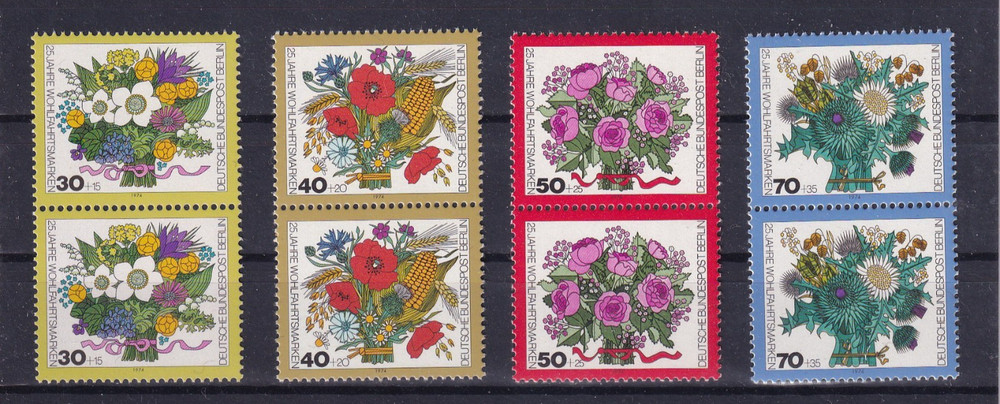 Berlin MNH ** 473-6 Scott 9NB 110-3 Flowers vertical pairs