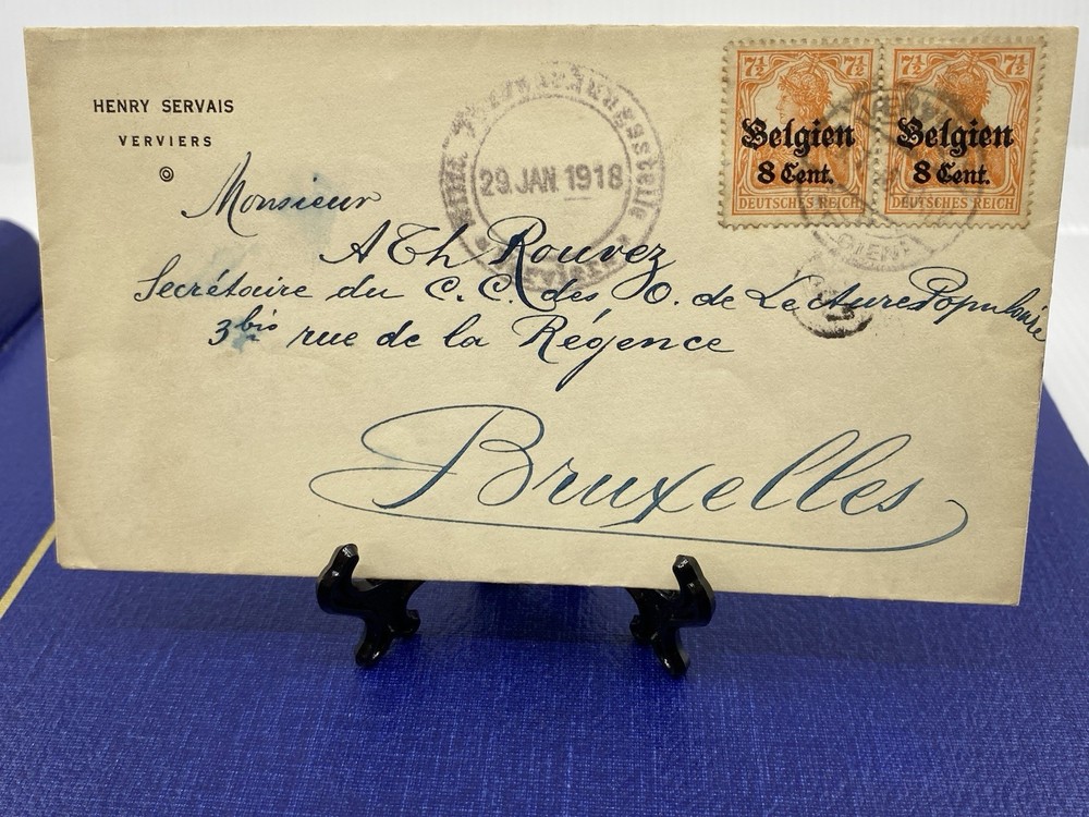 1918 German Occupation Belgium Overprint Verviers to Brussels WWI.
