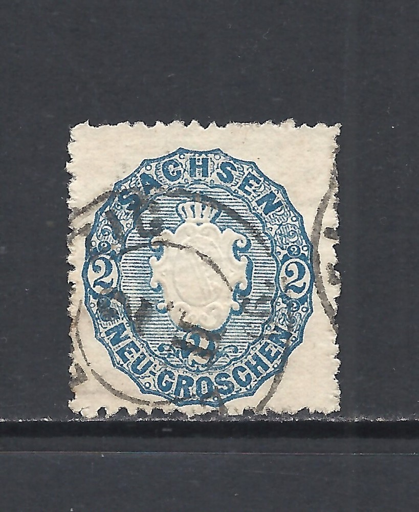 SAXONY SCOTT 18 USED VF – 1863 2ng BLUE ISSUE – COAT OF ARMS