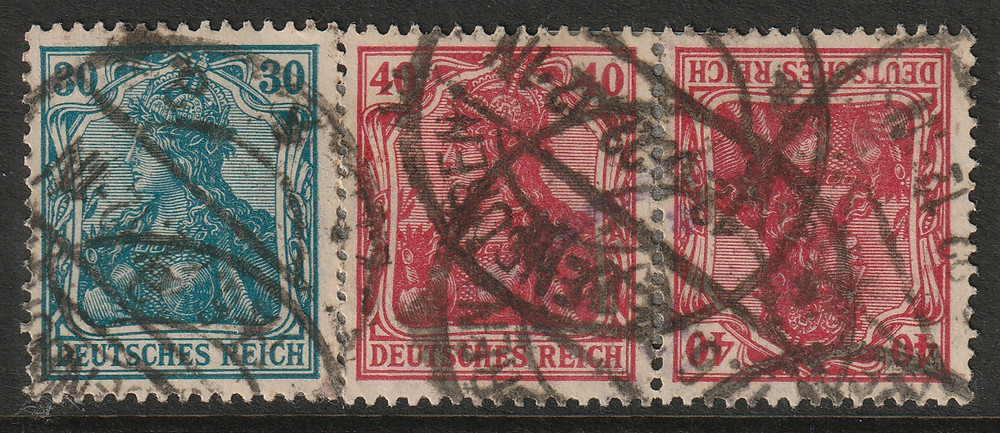 Germany 1920s Germania Combo Strip of 3 Used (Hinge Rems) – S42900