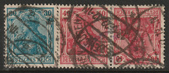Germany 1920s Germania Combo Strip of 3 Used (Hinge Rems) – S42900