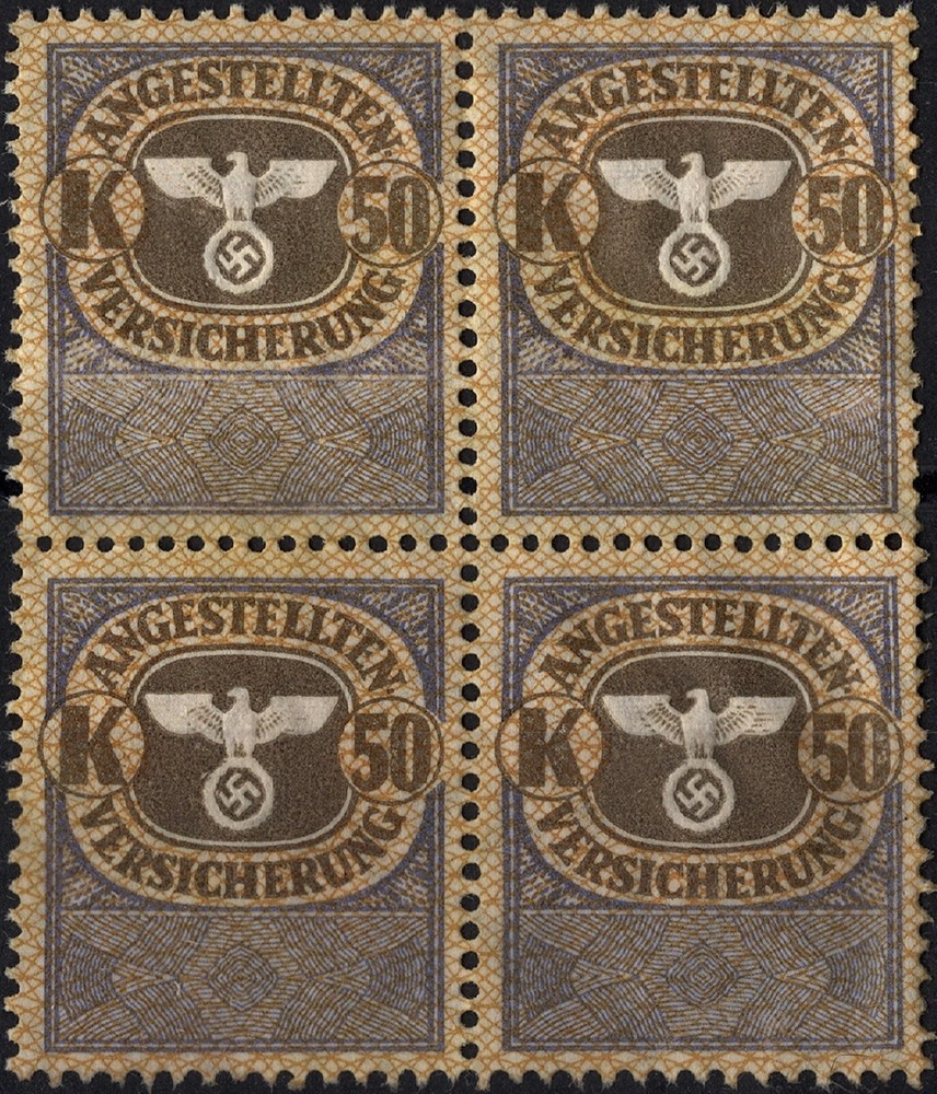Stamp Germany Revenue Block WWII 3rd Reich War War Medical Invalid K50 MNG