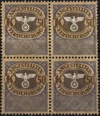Stamp Germany Revenue Block WWII 3rd Reich War War Medical Invalid K50 MNG