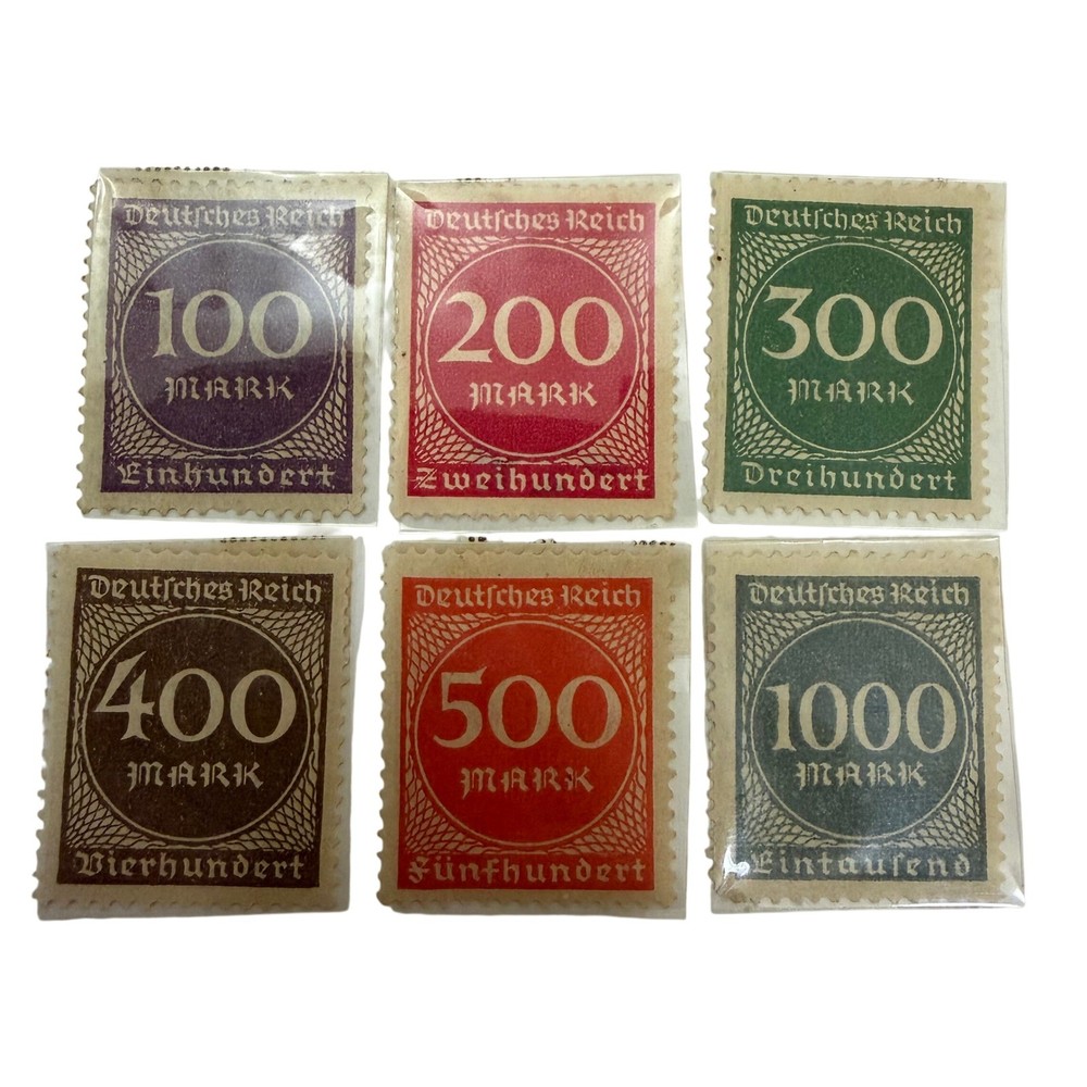 Vintage Deutsches Reich 100-1000 Mark German Inflation Stamps Set of 6 1920s