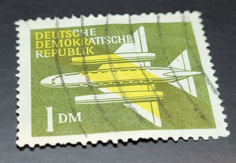 Rare used Airmail GDR stamp (Wz 2 lying), type. auction value 1200 eur